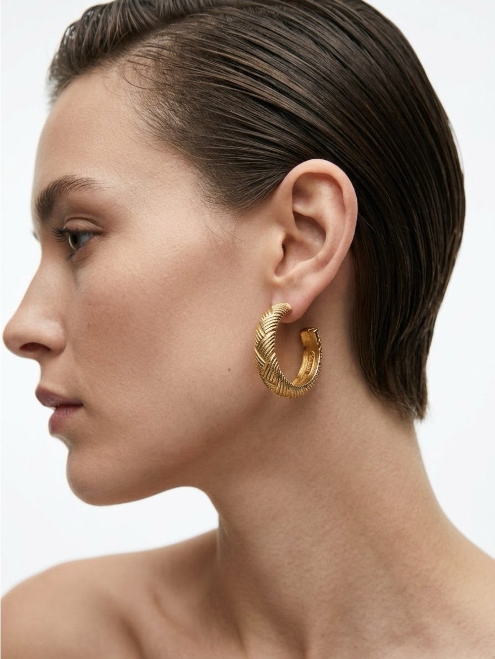 Vintage 80s Monet Gold Textured Chunky Hoop Earrings